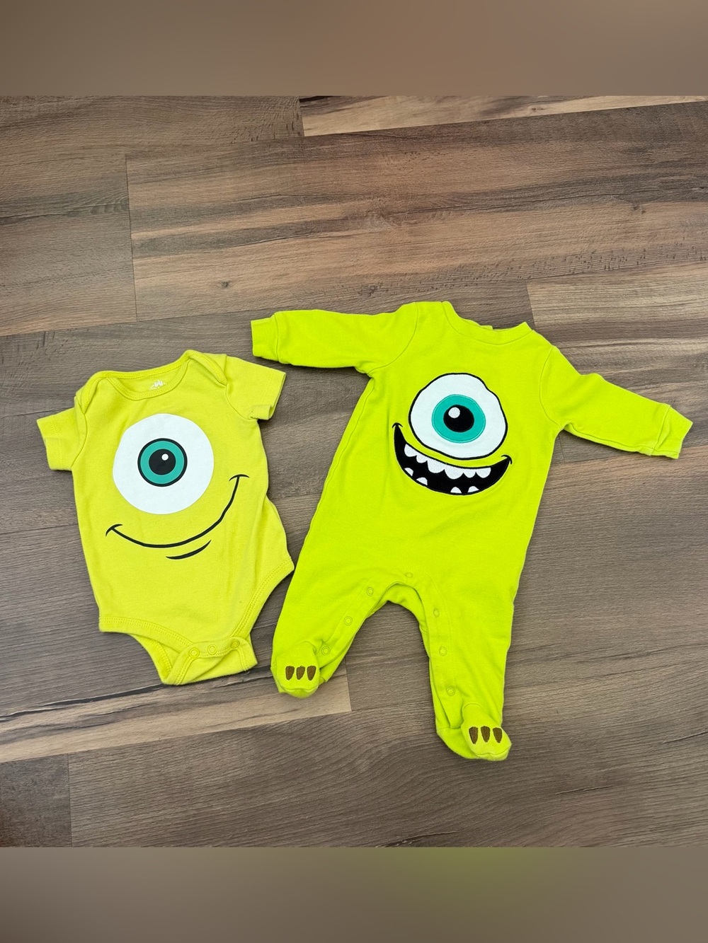 Disney Baby Monsters Inc. Mike Wazowski Bodysuit & Footie Romper Bundle Sz. 3m